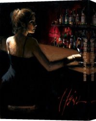 Buena Vista Bar Canvas Paintings - Girl at Bar with Red Light-1 by Fabian Perez