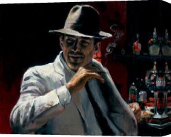 Buena Vista Bar Canvas Paintings - Man at red bar by Fabian Perez