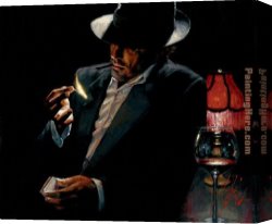 Man with Scythe Canvas Paintings - Man lighting Cigarette II by Fabian Perez