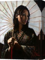 The Umbrellas Canvas Paintings - michiko with white umbrella by Fabian Perez