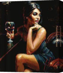 Still Life with Grapes, a Peach, Plums And a Pear on a Table with a Wine Glass And a Flask Canvas Paintings - Saba with a glass of red wine by Fabian Perez