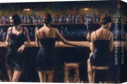 Anna at The Bar Canvas Paintings - Study For 3 Girls in Bar by Fabian Perez