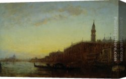 Salle Des Cariatides Canvas Paintings - Gondole quittant le quai des Escvalons Venise by Felix Ziem