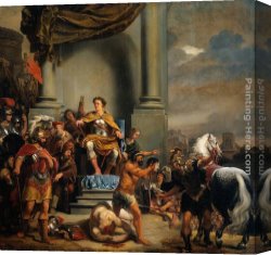 Ferdinand Canvas Paintings - Consul Titus Manlius Torquatus Beheading His Son by Ferdinand Bol