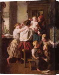 Ferdinand Canvas Paintings - Children Making Their Grandmother a Present on Her Name Day by Ferdinand Georg Waldmuller