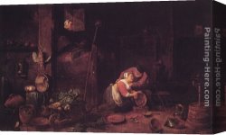 Blick Uber Die Sierra Nevada Canvas Paintings - Der Alte Und Die Kuchenmagd by Ferdinand Georg Waldmuller