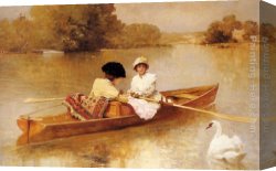 Ferdinand Canvas Paintings - Boating on the Seine by Ferdinand Heilbuth