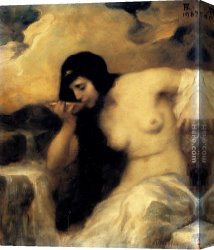 Ferdinand Canvas Paintings - A Nymph Drinking At A Spring by Ferdinand Keller