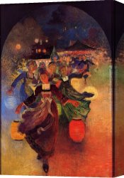 Ferdinand Canvas Paintings - Breton Girls with Chinese Lanterns by Ferdinand Loyen Du Puigaudeau