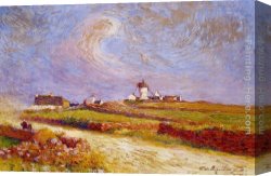 Ferdinand Canvas Paintings - Countryside with Windmill, near Batz by Ferdinand Loyen Du Puigaudeau
