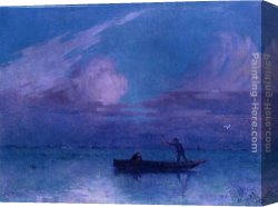 The Sledge Ride Canvas Paintings - Nighttime Boat Ride at Briere by Ferdinand Loyen Du Puigaudeau