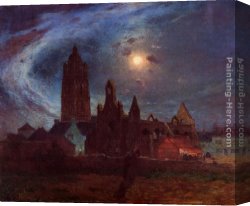 Ferdinand Canvas Paintings - The Bourg-de-Batz Church under the Moon by Ferdinand Loyen Du Puigaudeau
