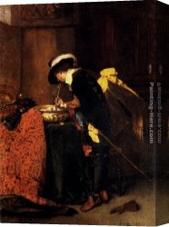 Fantomas Pipe And Newspaper Canvas Paintings - A Cavalier Lighting A Pipe by Ferdinand Roybet