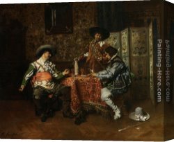 A Game of Patience Canvas Paintings - A Game of Cards by Ferdinand Roybet