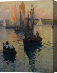 Gerard Canvas Paintings - Bateaux Bretons by Fernand Marie Eugene Legout-Gerard