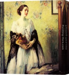 Summer Landscape Aka Woman with a Parasol in a Garden Canvas Paintings - A Young Woman holding a Bouquet of Summer Flowers by Fernand Toussaint