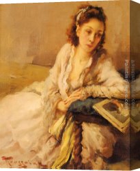 Femme Canvas Paintings - La Femme Accoud&eacute;e by Fernand Toussaint