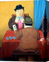 Fernando Botero Canvas Paintings - Card Players by Fernando Botero