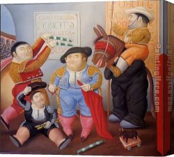 Fernando Botero Canvas Paintings - Cuadrilla de enanos toreros by Fernando Botero