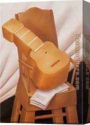 Fernando Botero Canvas Paintings - Guitar and Chair 1983 by Fernando Botero