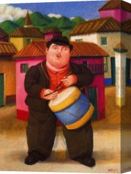 Fernando Botero Canvas Paintings - Hombre tocando el tambor by Fernando Botero