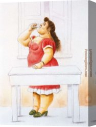 Mujeres Canvas Paintings - Mujer de pie, bebiendo by Fernando Botero