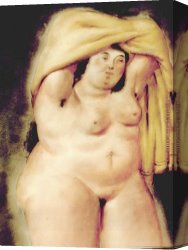 Fernando Botero Canvas Paintings - Mujer desvistiendose by Fernando Botero