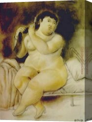 Fernando Botero Canvas Paintings - Mujer en la cama by Fernando Botero
