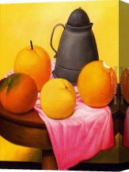 Nina Con Flor Canvas Paintings - Naturaleza muerta con frutas by Fernando Botero