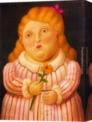 Flores Canvas Paintings - Nina con flor by Fernando Botero