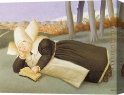 The Monk And The Nun Canvas Paintings - Reclined Nun by Fernando Botero