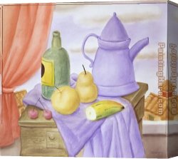 Bottle Canvas Paintings - Still Life With Green Bottle by Fernando Botero
