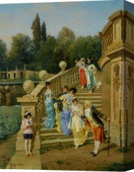 Maggiore Canvas Paintings - Count Borromeos Villa on Isola Betta Opposite Stresa on Late Maggiore by Filippo Indoni