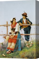 A Classical Courtship Canvas Paintings - The Courtship by Filippo Indoni