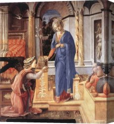 Annunciation Canvas Paintings - The Annunciation with two Kneeling Donors by Fra Filippo Lippi