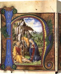 Nativity Canvas Paintings - Nativity (in an Antiphonary) by Francesco Di Giorgio Martini