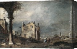 Guardi Canvas Paintings - Capriccio with Venetian Motifs by Francesco Guardi