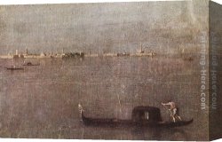 Guardi Canvas Paintings - Gondola in the Lagoon by Francesco Guardi