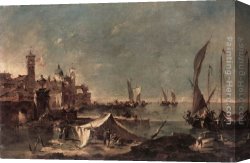 Francesco Canvas Paintings - Landscape with a Fisherman's Tent by Francesco Guardi