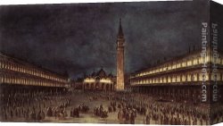 Piazza Canvas Paintings - Nighttime Procession in Piazza San Marco by Francesco Guardi