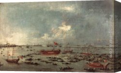 Guardi Canvas Paintings - Outward Voyage of the Bucintoro to San Nicol&ograve; del Lido by Francesco Guardi