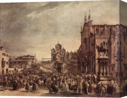 Blessing Canvas Paintings - Pope Pius VI Blessing the People on Campo Santi Giovanni e Paolo by Francesco Guardi