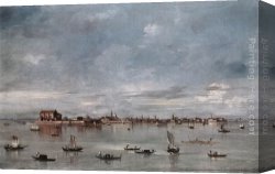 Guardi Canvas Paintings - San Cristoforo, San Michele and Murano, Seen from the Fondamenta Nuove by Francesco Guardi