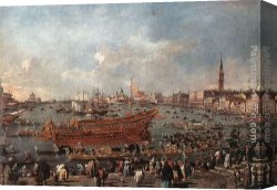 Guardi Canvas Paintings - The Doge on the Bucintoro near the Riva di Sant'Elena by Francesco Guardi