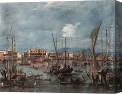 Bacino Canvas Paintings - The Molo and the Riva degli Schiavoni from the Bacino di San Marco by Francesco Guardi