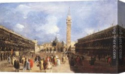 Piazza Canvas Paintings - The Piazza San Marco towards the Basilica by Francesco Guardi