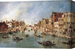 Guardi Canvas Paintings - The Three-Arched Bridge at Cannaregio by Francesco Guardi