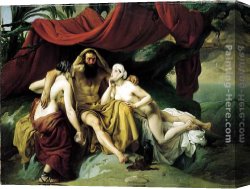 The Daughters of Judah in Babylon Canvas Paintings - Lot and His Daughters by Francesco Hayez