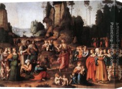 The Baby Jesus And Saint John The Baptist Canvas Paintings - The Preaching of Saint John the Baptist by Francesco Ubertini Bacchiacca II