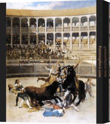 Francisco Miralles Canvas Paintings - Picador Caught by the Bull by Francisco de Goya
